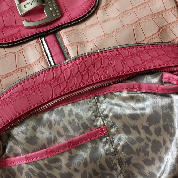 Guess Faux Croc Two Tone Pink Handbag & Guess Wallet Trifold GUC - Picture 16 of 16